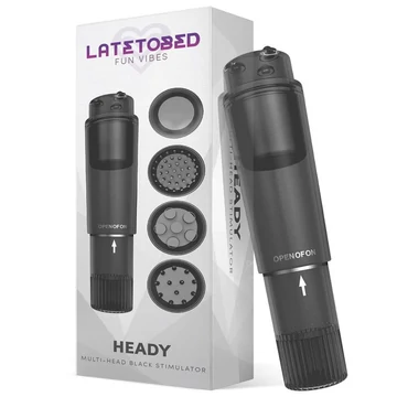 Latetobed Heady Stimulator - mini vibrátor cserélhető fejekkel, fekete