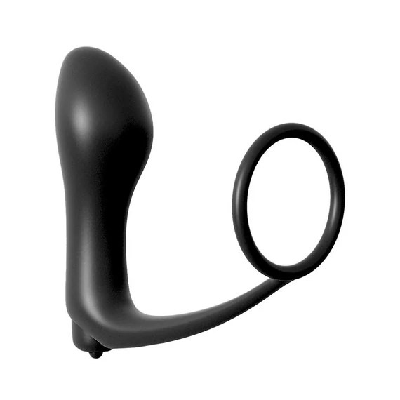 Anal Fantasy Ass-Gasm Cockring Vibrating Plug - prosztata vibrátor péniszgyűrűvel, fekete